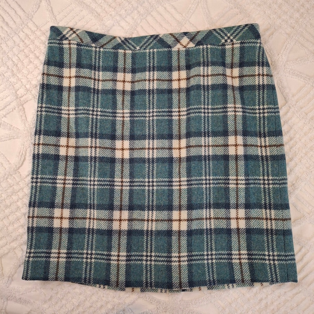 L.L. Bean Women 16 Eastport Wool Skirt Deep Tidal Teal Plaid Favorite Fit‎ NWT